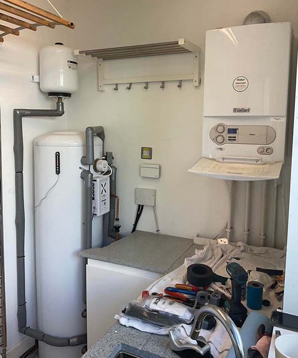 gas boiler and water storage tank