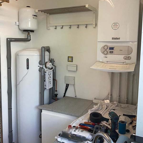 gas boiler and water storage tank